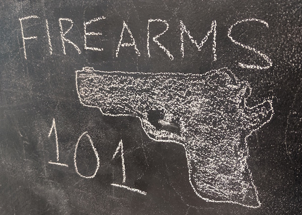 concealed carry class - firearms 101 on chalkboard