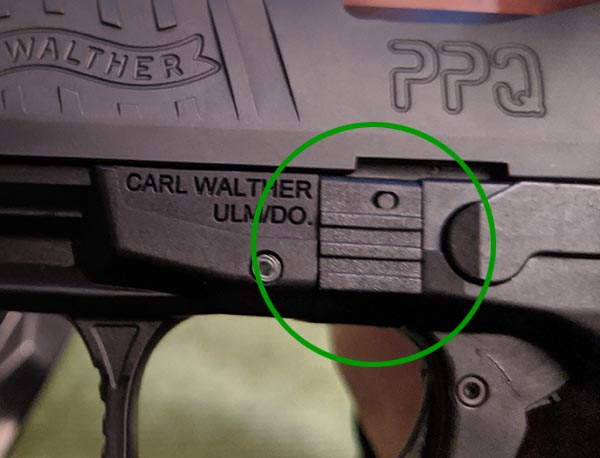 Walther PPQ take-down catch detail