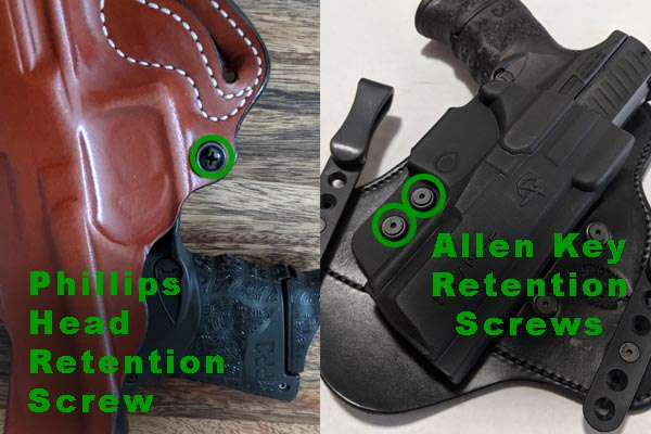 different types of retention screws to get holster to fit gun