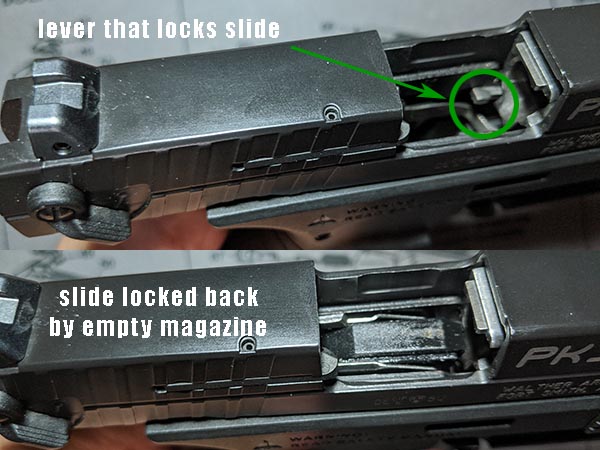 how to get slide to lock back on Walther PK380