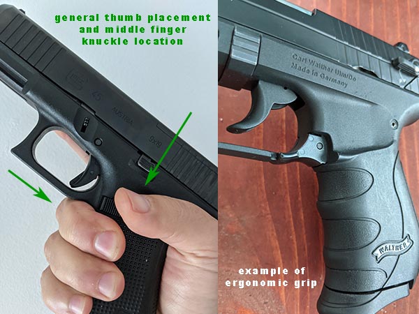 how to grip a pistol with dominant hand and example of ergonomic grip