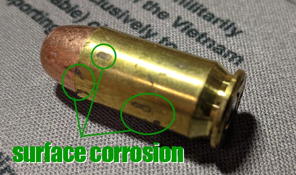surface corrosion on ammo touched with hands