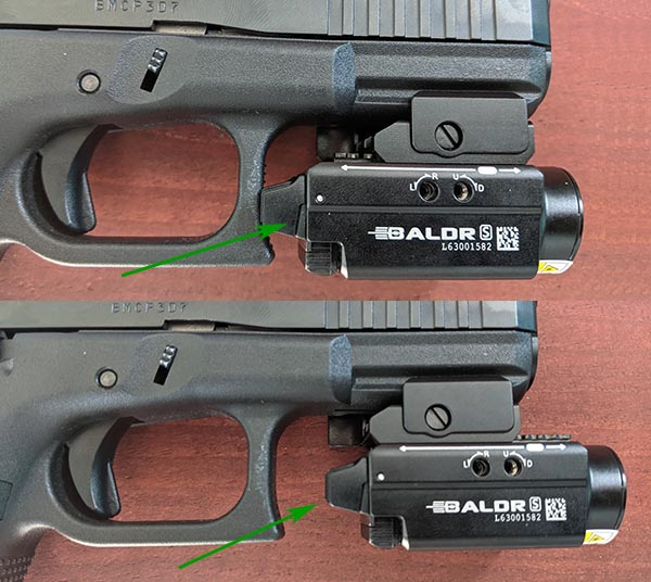 OLIGHT Baldr S Flashlight and Laser Review: Position of light relative to trigger guard