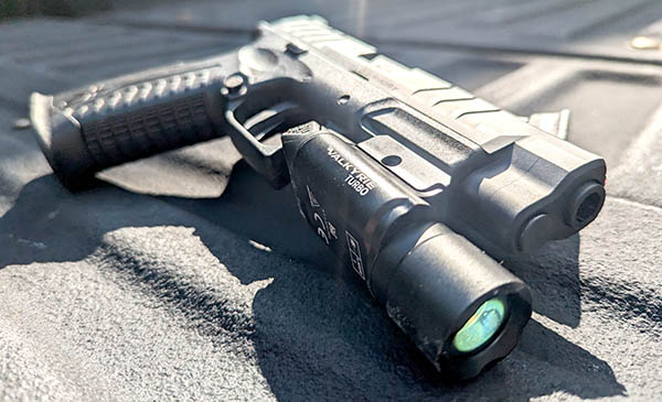 Valkyrie Turbo on handgun - best Olight weapon light for beam throw